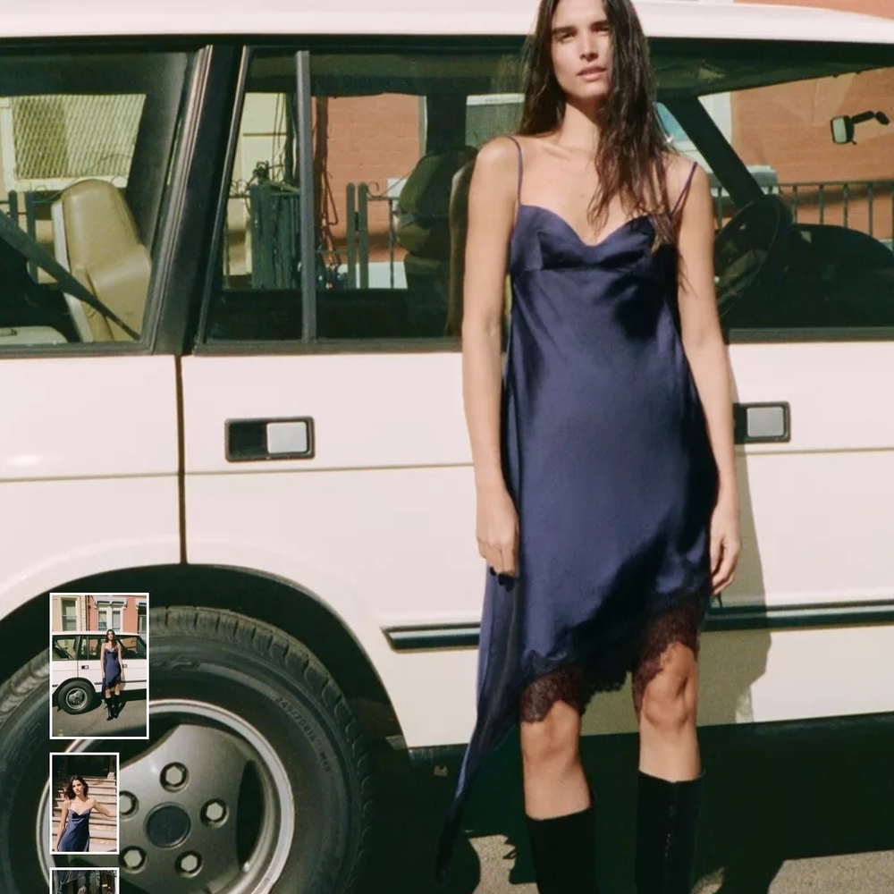 Zara Navy Asymmetrical Dress with Lace Detail